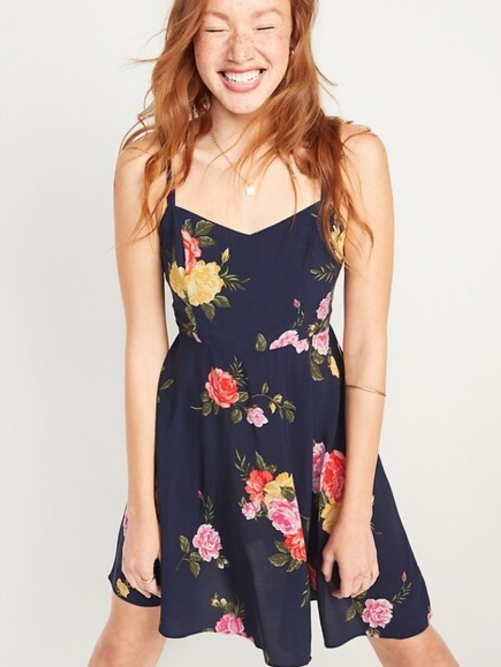 Old Navy Navy Floral Fit & Flare Cami Mini Dress Size S